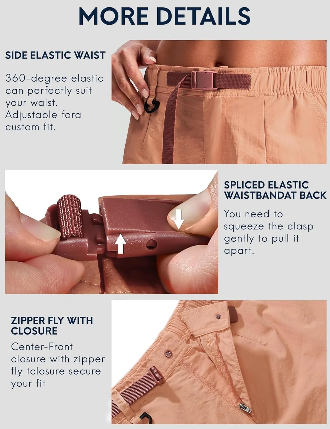 Haimont Women's 7 Inch Hiking Cargo Shorts with Belts Elastic Waist Nylon Quick Dry Water Resistant Camping Travel Trekking