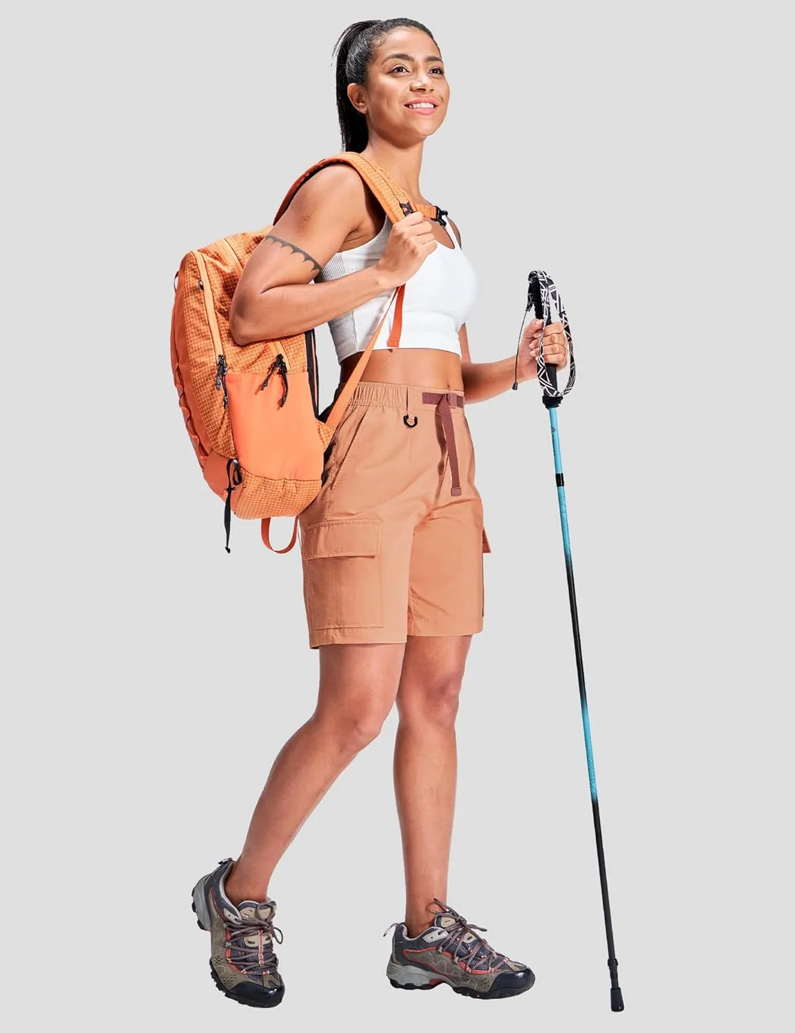 Haimont Women's 7 Inch Hiking Cargo Shorts with Belts Elastic Waist Nylon Quick Dry Water Resistant Camping Travel Trekking