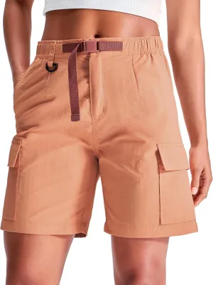 Haimont Women's 7 Inch Hiking Cargo Shorts with Belts Elastic Waist Nylon Quick Dry Water Resistant Camping Travel Trekking