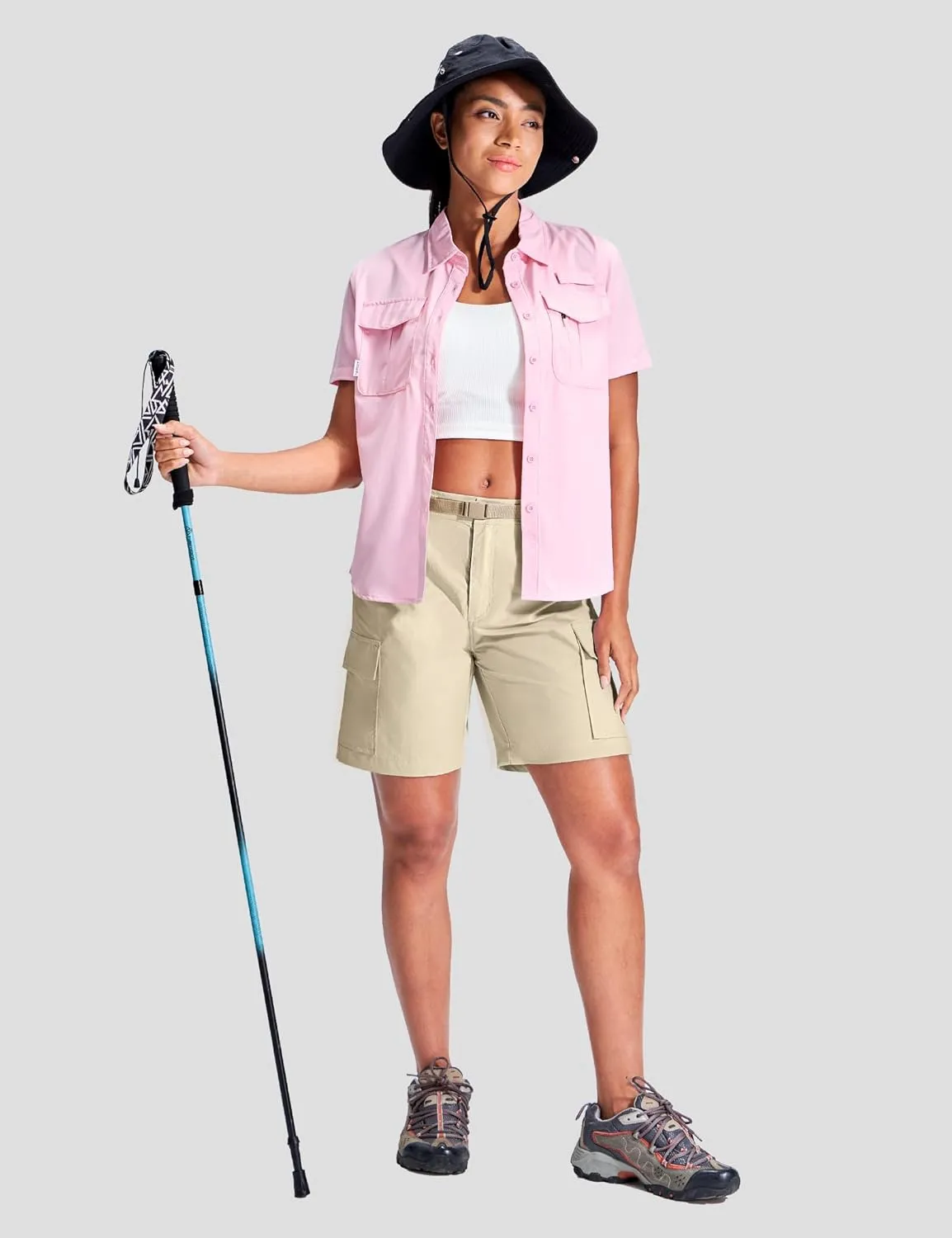 Haimont Women's 7 Inch Hiking Cargo Shorts with Belts Elastic Waist Nylon Quick Dry Water Resistant Camping Travel Trekking