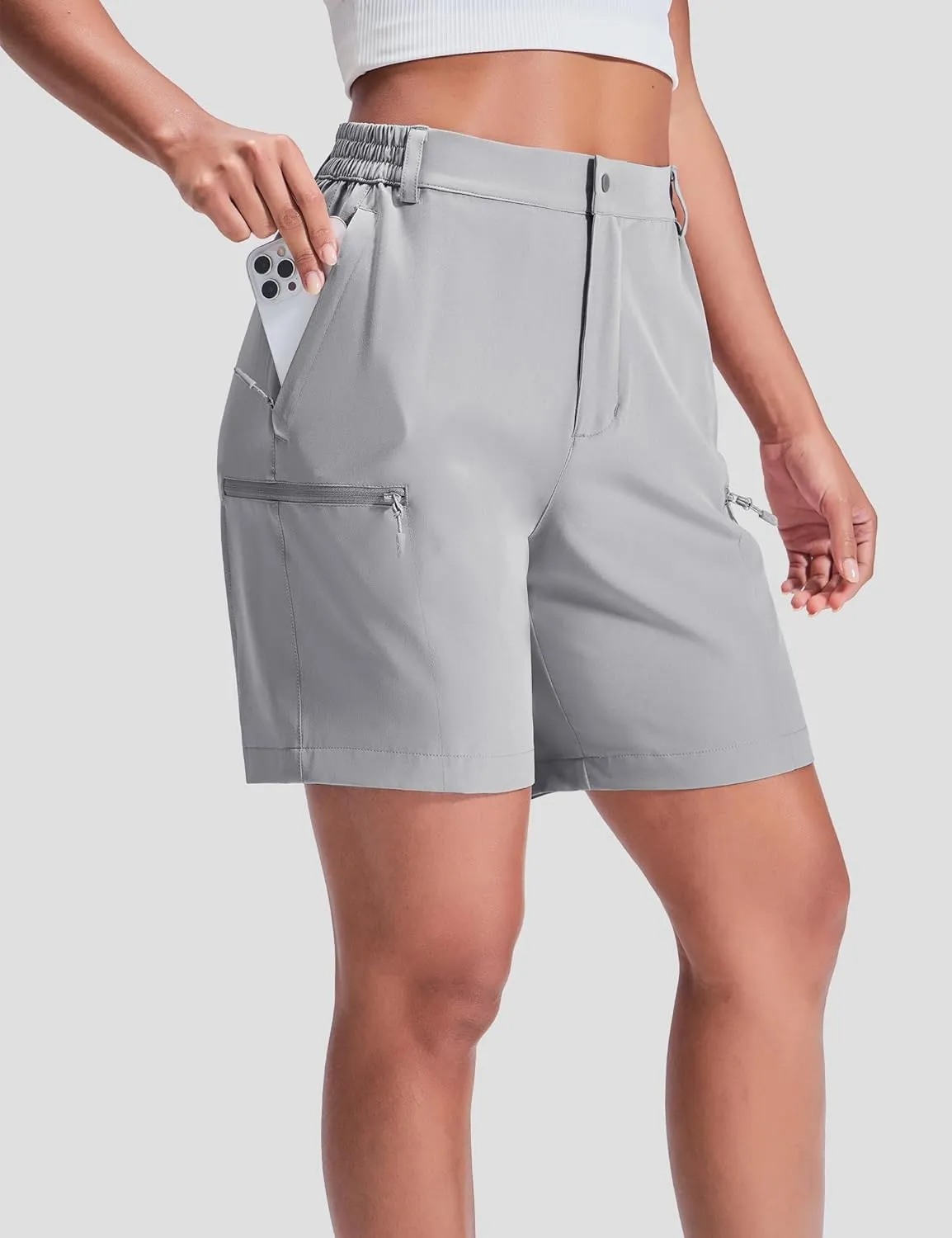 Haimont Women's 7" Hiking Cargo Shorts Quick Dry Lightweight Stretch UV Protection with Zipper Pockets Travel Camping