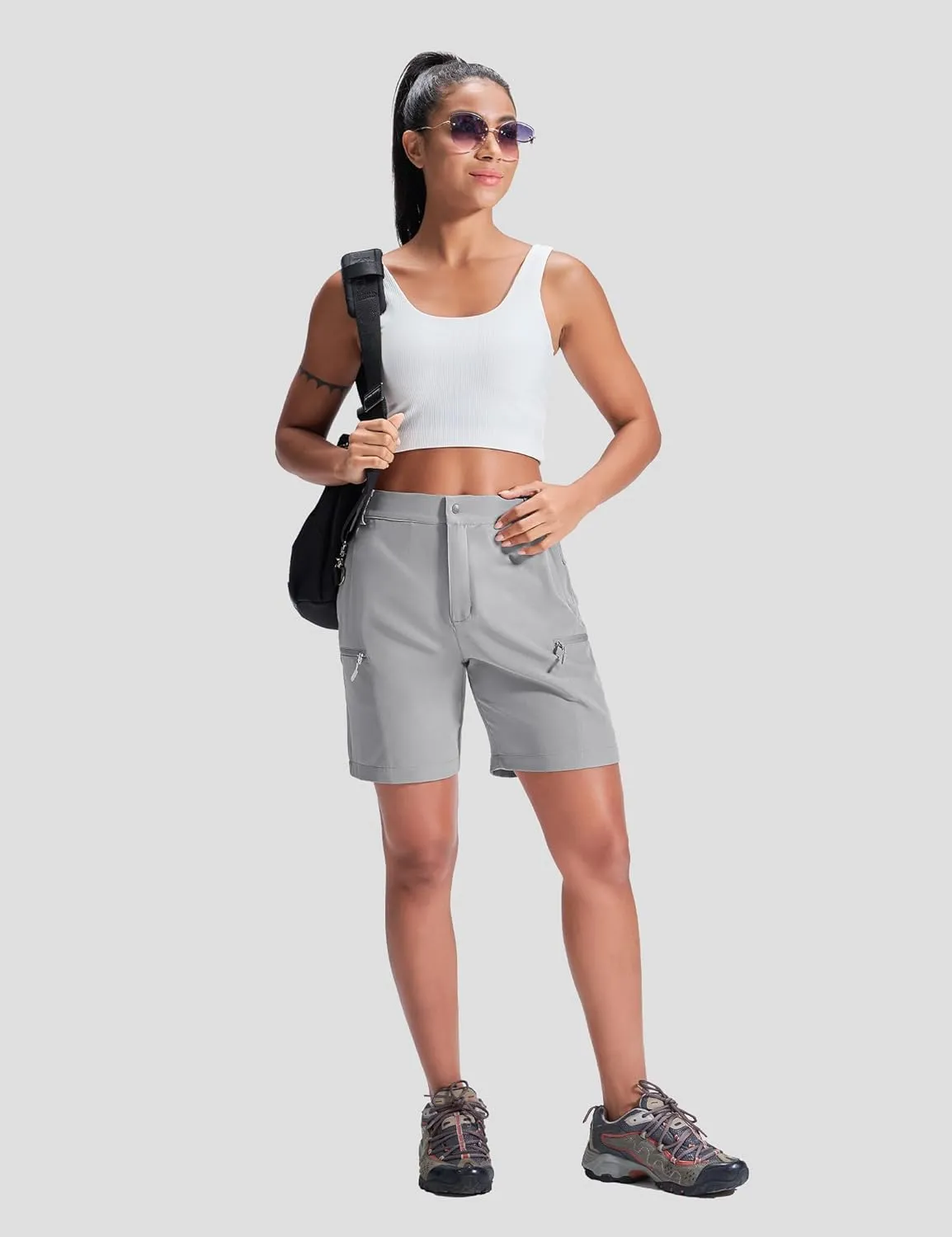 Haimont Women's 7" Hiking Cargo Shorts Quick Dry Lightweight Stretch UV Protection with Zipper Pockets Travel Camping
