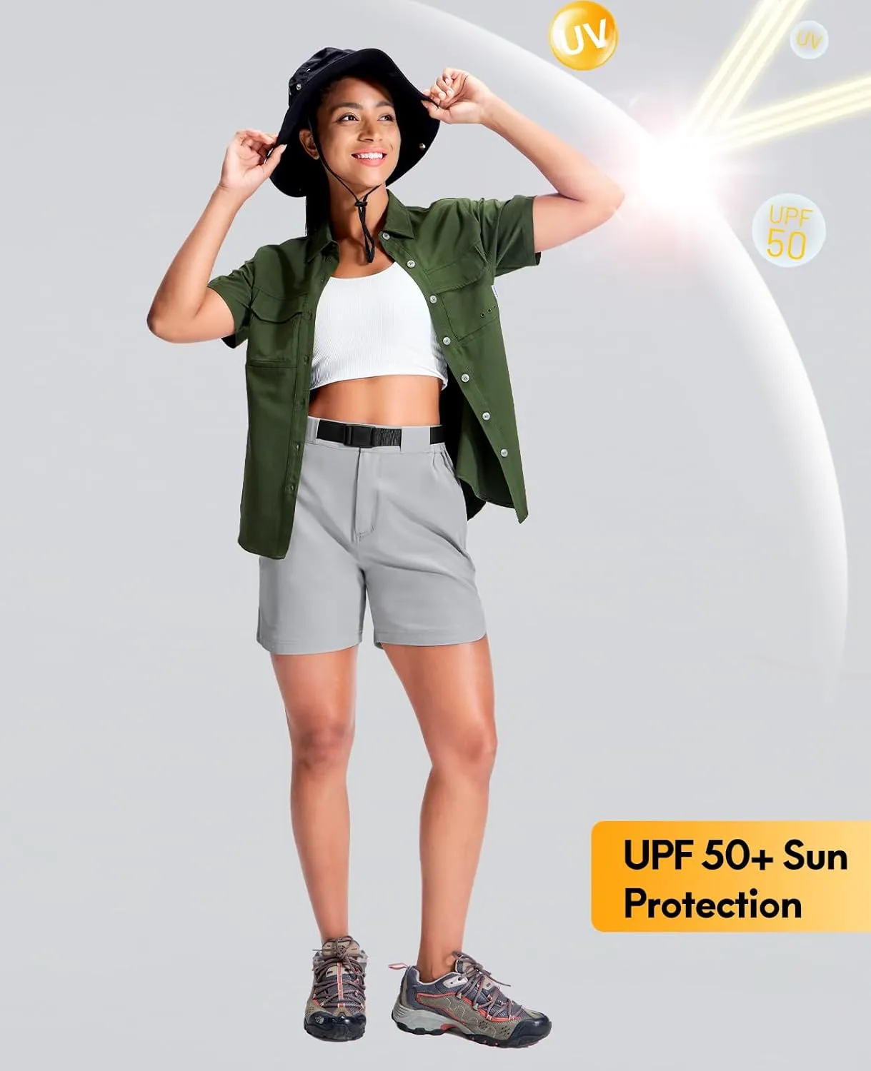 Haimont Women’s Hiking Shorts 5 inch with Pockets and Belt Quick Dry Stretch Lightweight Camping Travel Outdoor Shorts