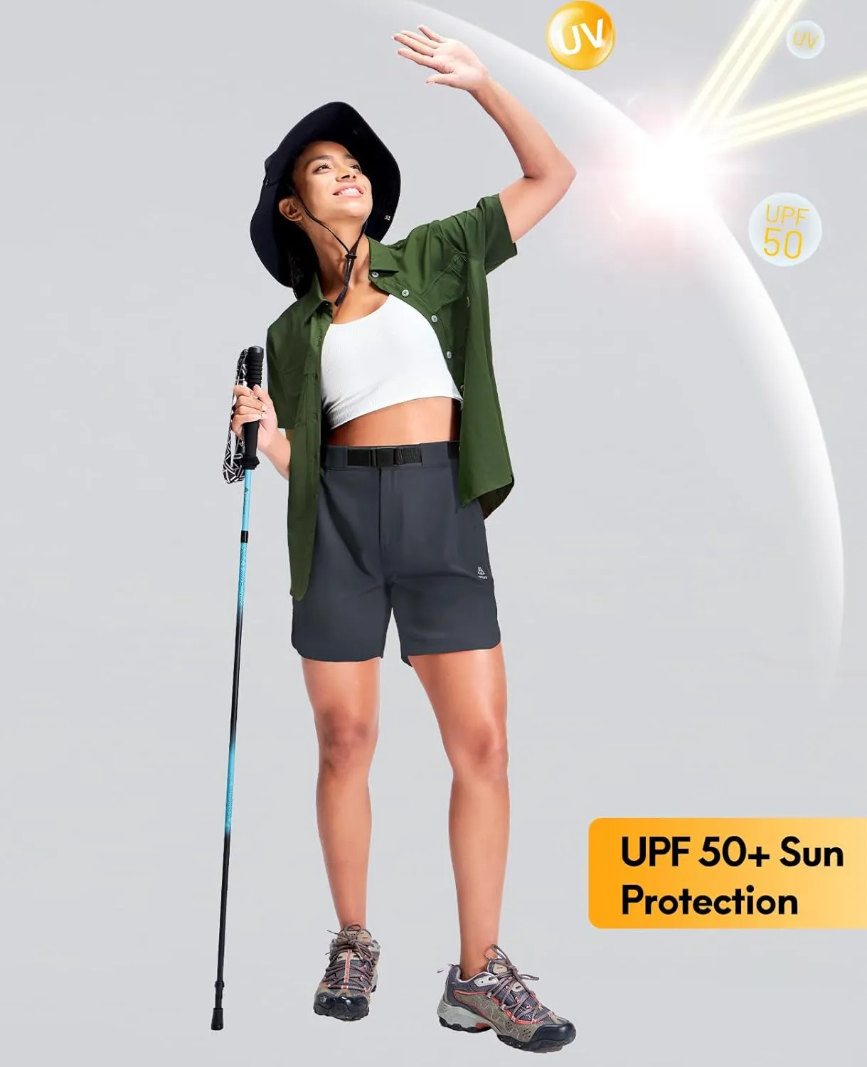 Haimont Women’s Hiking Shorts 5 inch with Pockets and Belt Quick Dry Stretch Lightweight Camping Travel Outdoor Shorts