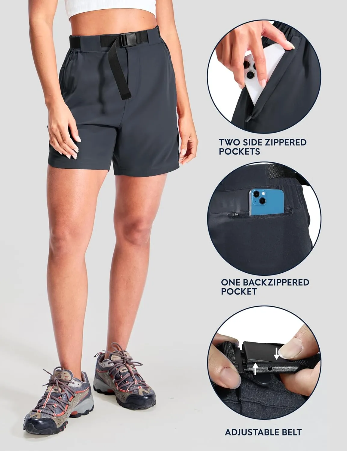 Haimont Women’s Hiking Shorts 5 inch with Pockets and Belt Quick Dry Stretch Lightweight Camping Travel Outdoor Shorts