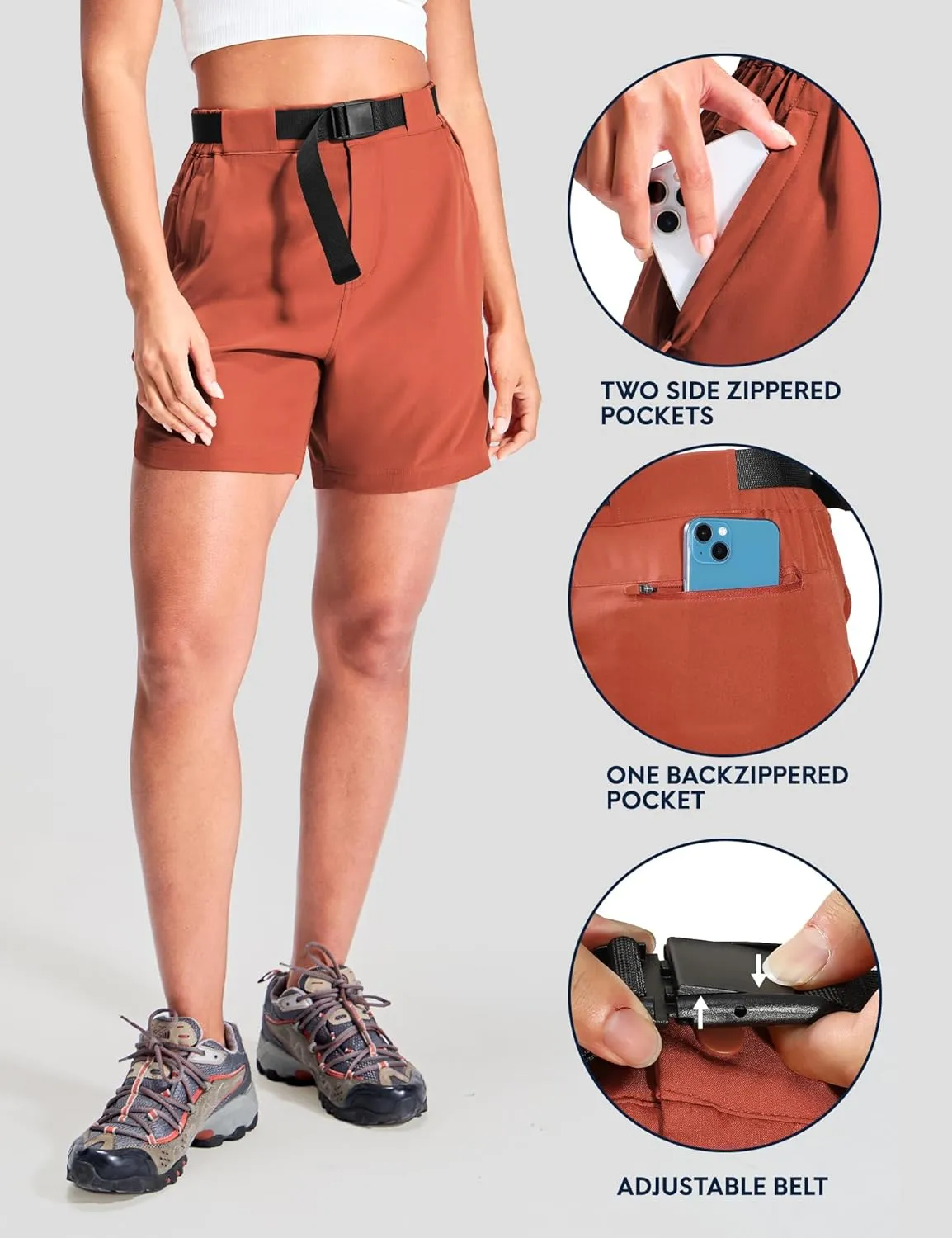 Haimont Women’s Hiking Shorts 5 inch with Pockets and Belt Quick Dry Stretch Lightweight Camping Travel Outdoor Shorts