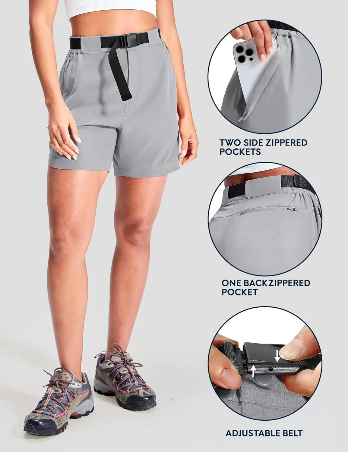 Haimont Women’s Hiking Shorts 5 inch with Pockets and Belt Quick Dry Stretch Lightweight Camping Travel Outdoor Shorts