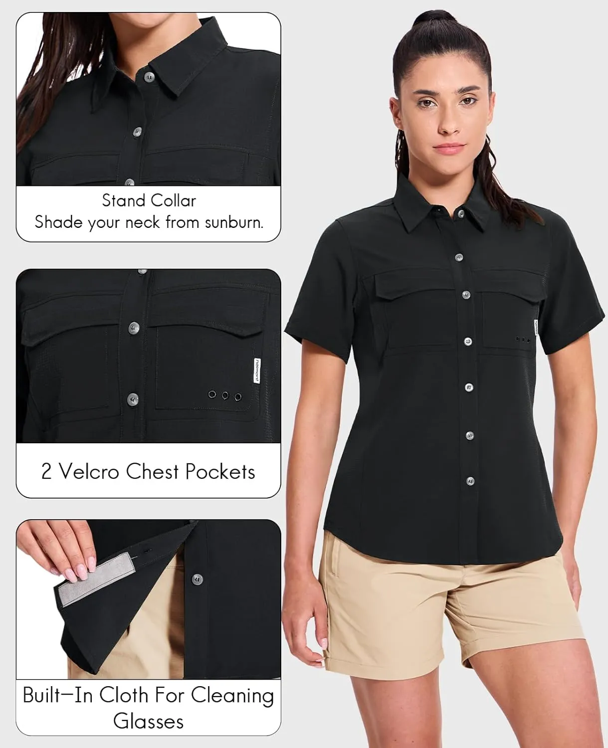 Haimont Women's UPF 50  Sun Protection Button Down Fishing Hiking Travel Shirts Short Sleeve Quick Dry Shirt with Pockets