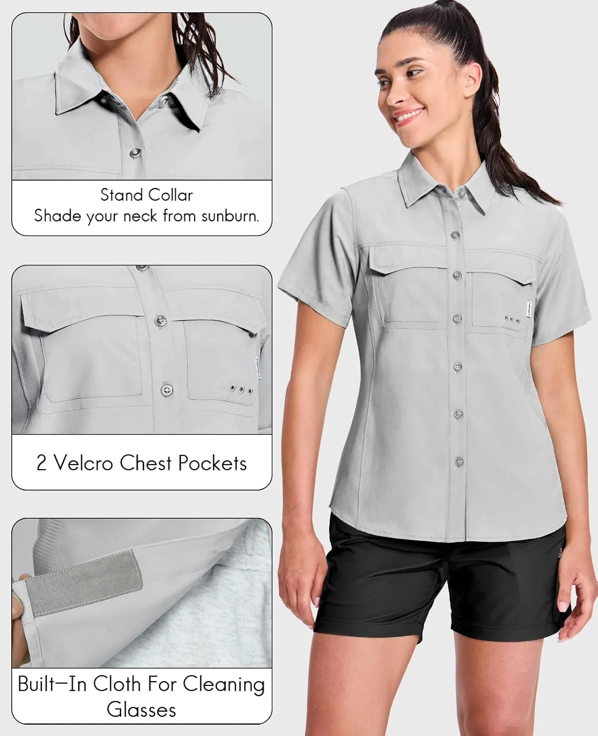 Haimont Women's UPF 50  Sun Protection Button Down Fishing Hiking Travel Shirts Short Sleeve Quick Dry Shirt with Pockets