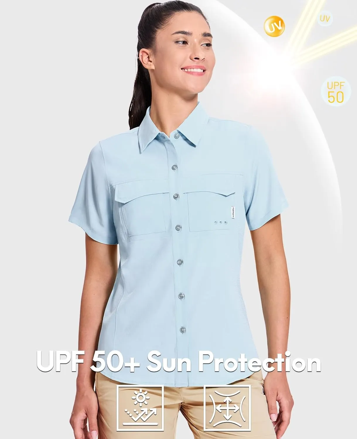 Haimont Women's UPF 50  Sun Protection Button Down Fishing Hiking Travel Shirts Short Sleeve Quick Dry Shirt with Pockets
