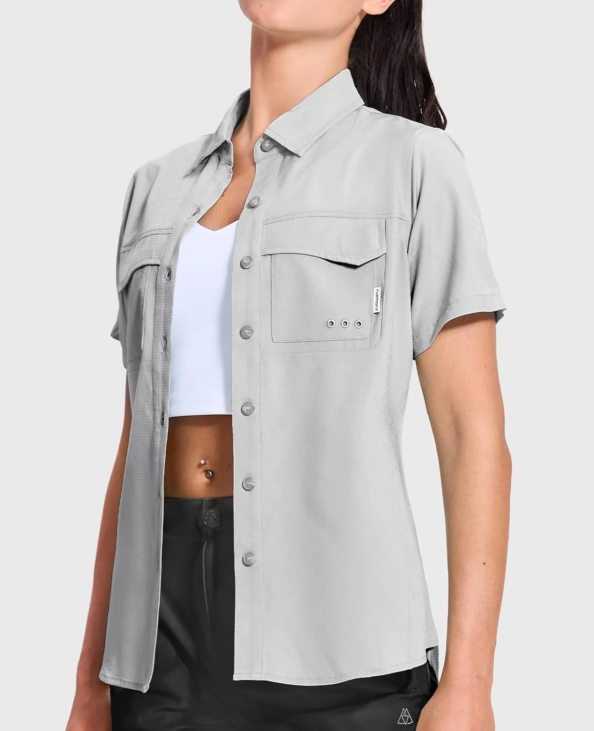 Haimont Women's UPF 50  Sun Protection Button Down Fishing Hiking Travel Shirts Short Sleeve Quick Dry Shirt with Pockets