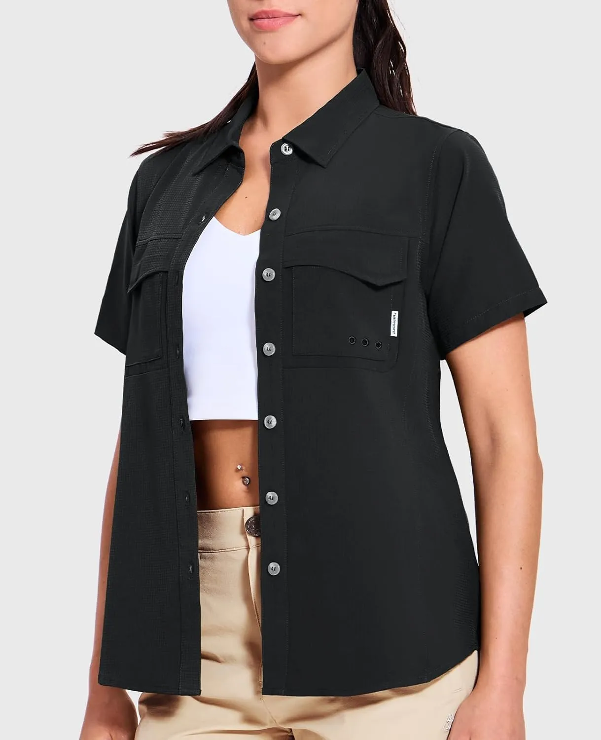 Haimont Women's UPF 50  Sun Protection Button Down Fishing Hiking Travel Shirts Short Sleeve Quick Dry Shirt with Pockets