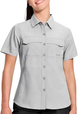Haimont Women's UPF 50  Sun Protection Button Down Fishing Hiking Travel Shirts Short Sleeve Quick Dry Shirt with Pockets