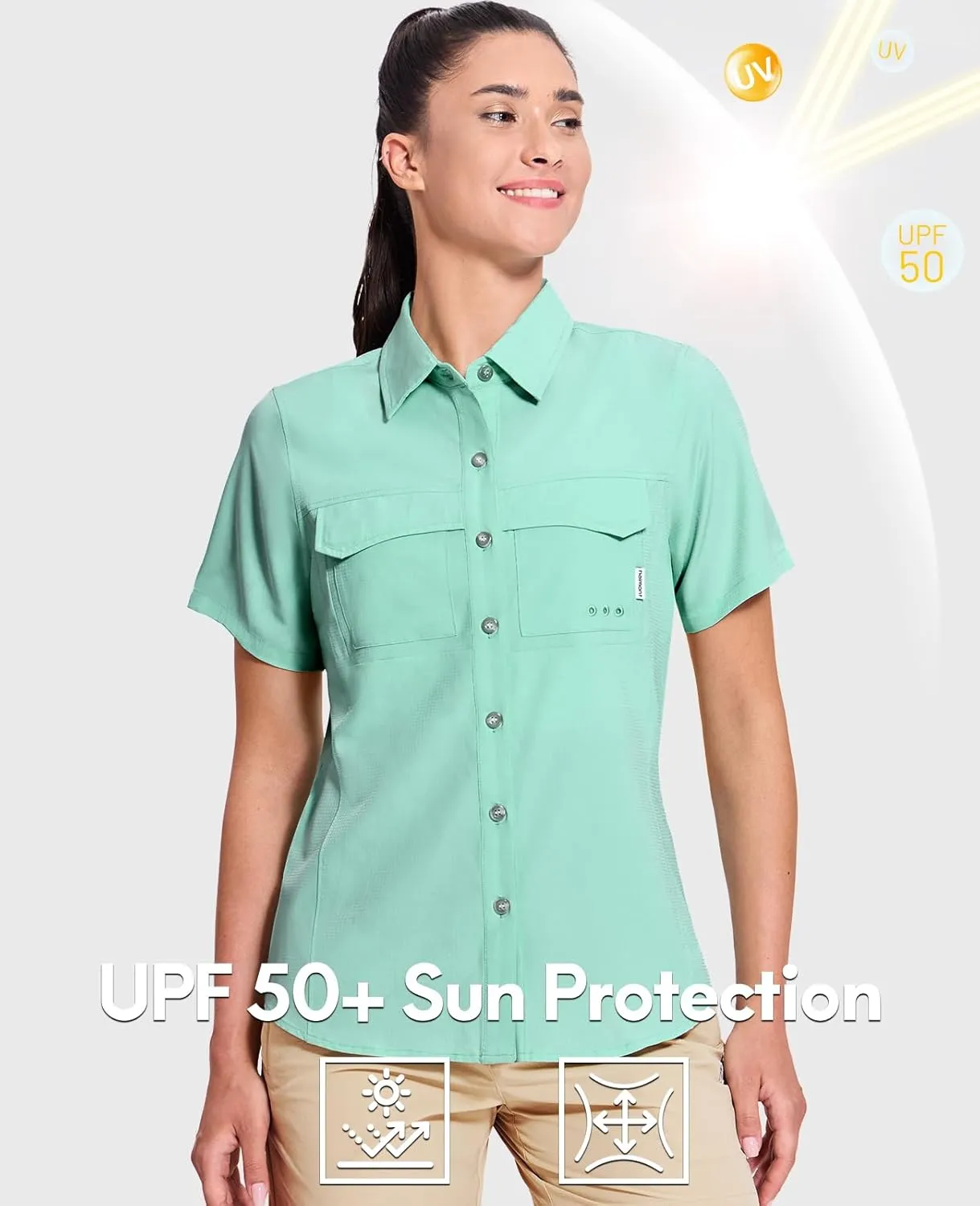 Haimont Women's UPF 50  Sun Protection Button Down Fishing Hiking Travel Shirts Short Sleeve Quick Dry Shirt with Pockets