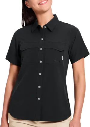 Haimont Women's UPF 50  Sun Protection Button Down Fishing Hiking Travel Shirts Short Sleeve Quick Dry Shirt with Pockets
