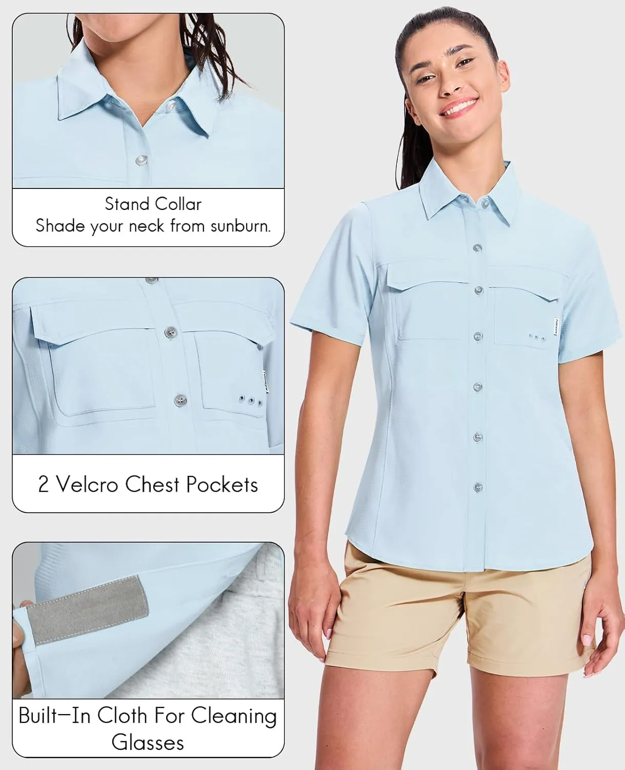 Haimont Women's UPF 50  Sun Protection Button Down Fishing Hiking Travel Shirts Short Sleeve Quick Dry Shirt with Pockets