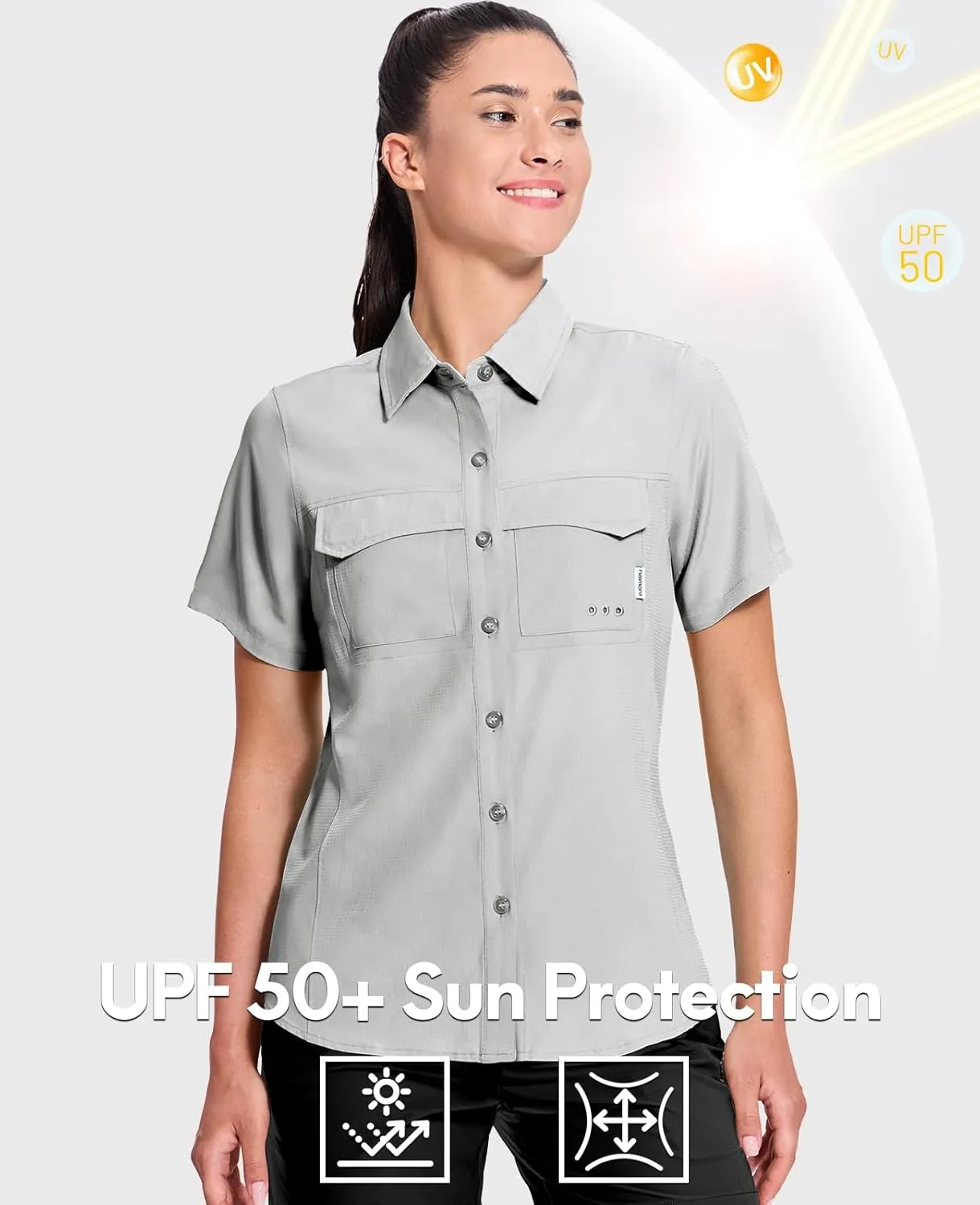 Haimont Women's UPF 50  Sun Protection Button Down Fishing Hiking Travel Shirts Short Sleeve Quick Dry Shirt with Pockets