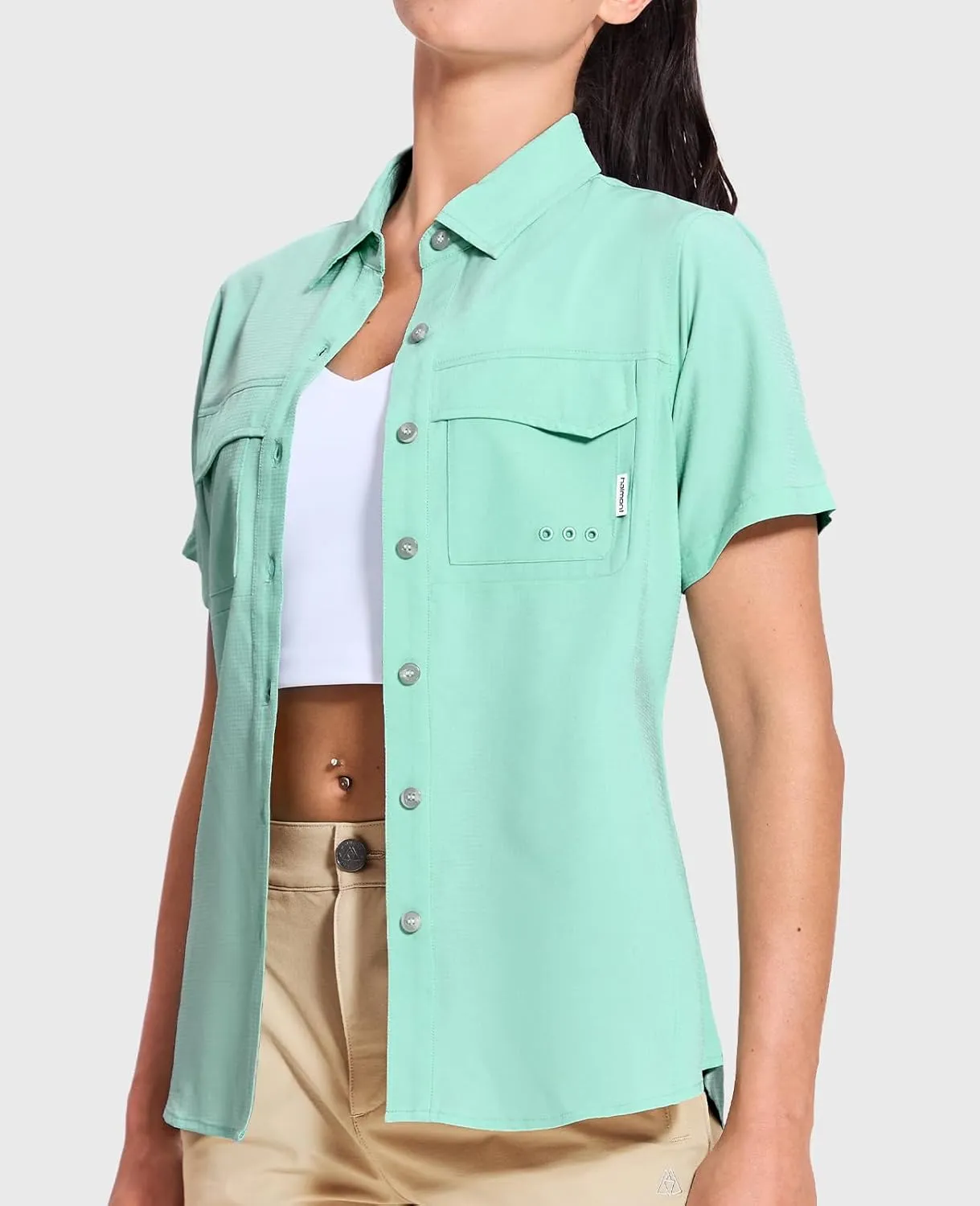 Haimont Women's UPF 50  Sun Protection Button Down Fishing Hiking Travel Shirts Short Sleeve Quick Dry Shirt with Pockets