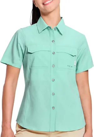 Haimont Women's UPF 50  Sun Protection Button Down Fishing Hiking Travel Shirts Short Sleeve Quick Dry Shirt with Pockets