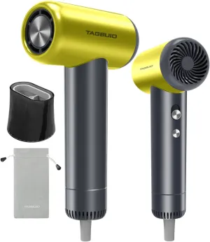 Hair Dryer, TAGBUIO 110,000 RPM High-Speed Hair Dryer for Fast Drying, Thermo-Control Negative Ionic Care, Compact Travel Blow Dryers Magnetic Nozzle, Low Noise Portable Blow Dryers for Home Yellow
