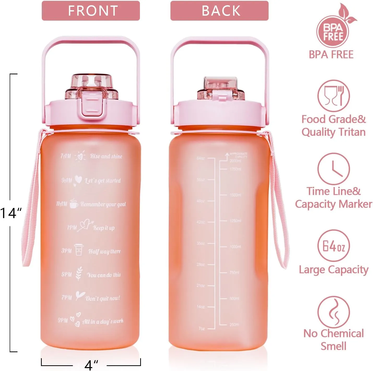Half Gallon Water Bottle with Sleeve - I Just Really Like Cows OK? - BPA Free Water Bottle 64 OZ - Leakproof Water Jug with Time Marker