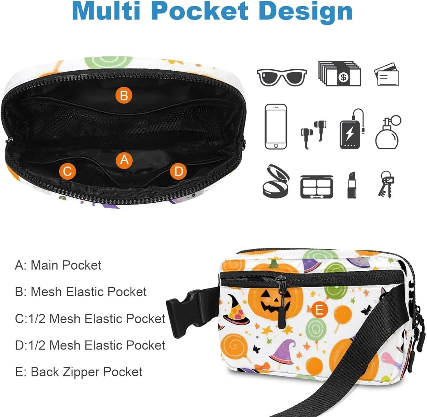 Halloween Pumpkin-245 Belt Bag for Men and Women Fanny Pack,Belt Bag with Adjustable Strap,Fashion Crossbody Everywhere Belt Bag for Travel Outdoors Running Hiking