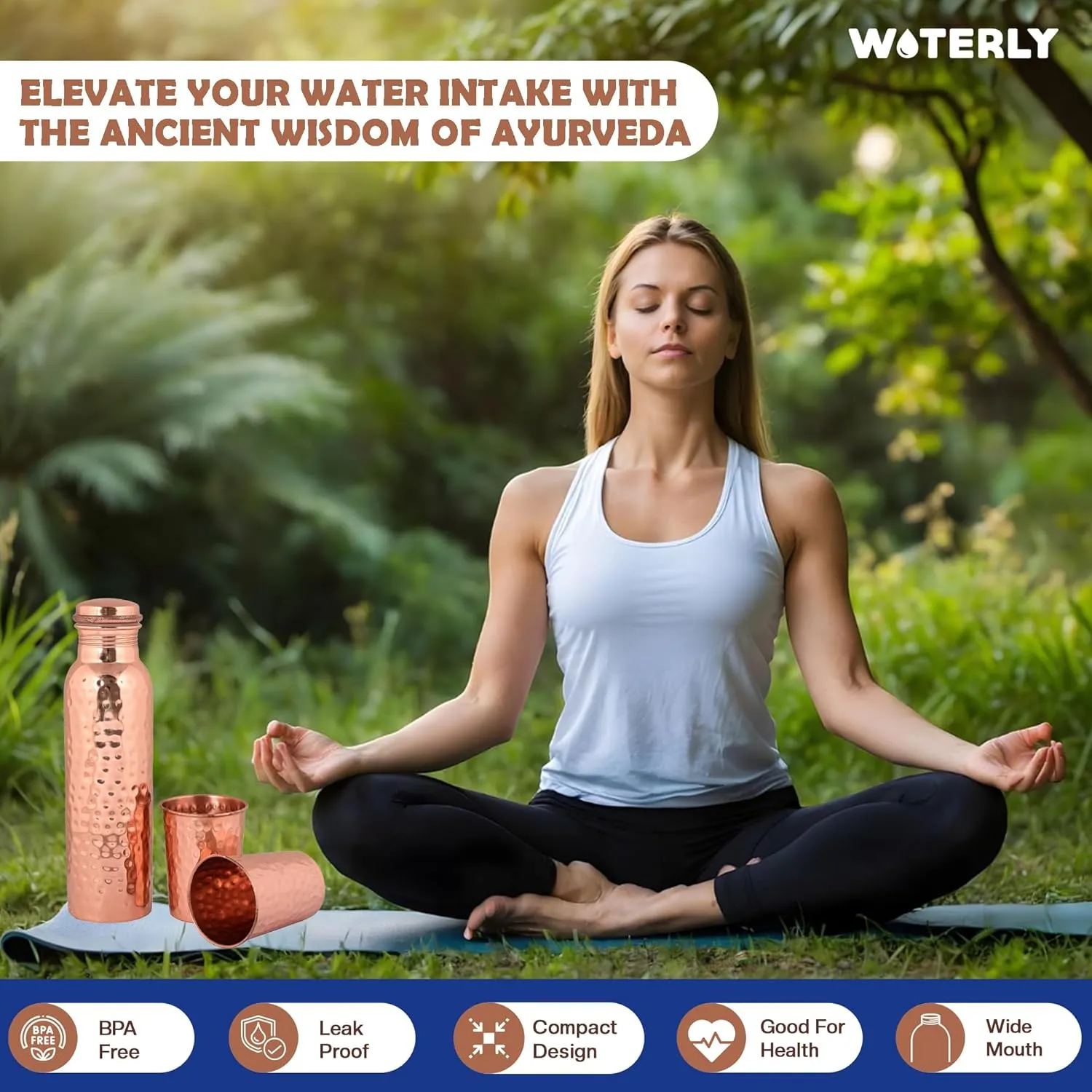 Hammered Copper Water Bottle (34 Oz /1000ml) With Set Of 2 Tumbler (10 Oz/300ml Each) | Best use for Office,Gym & gifts |100% Pure Copper Material with Leak proof Quality