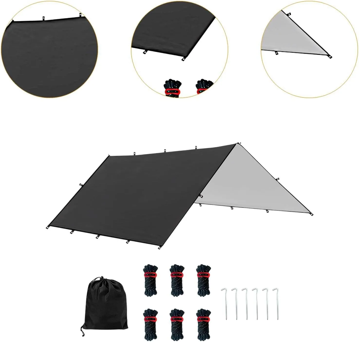 Hammock Rain Fly Camping Gear Waterproof Foldable with Carry Bag Multipurpose Sun Canopy for Travelling, Party Easily Install, Black M