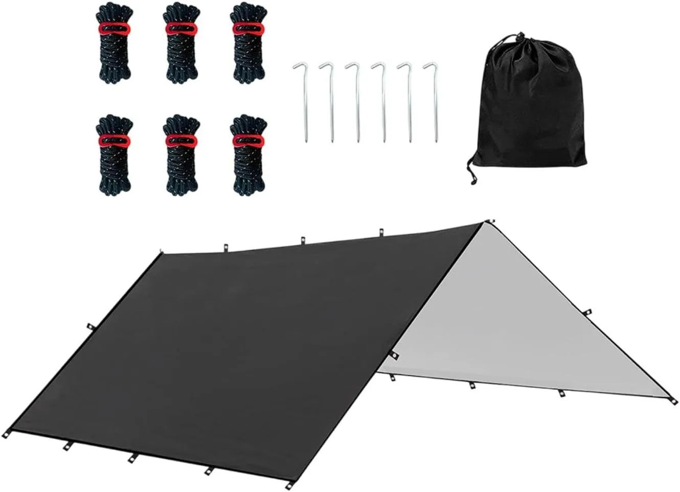 Hammock Rain Fly Camping Gear Waterproof Foldable with Carry Bag Multipurpose Sun Canopy for Travelling, Party Easily Install, Black M