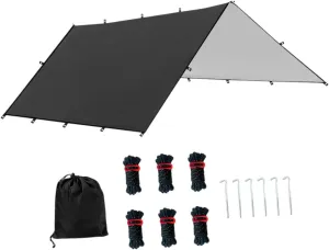 Hammock Rain Fly Camping Gear Waterproof Foldable with Carry Bag Multipurpose Sun Canopy for Travelling, Party Easily Install, Black M