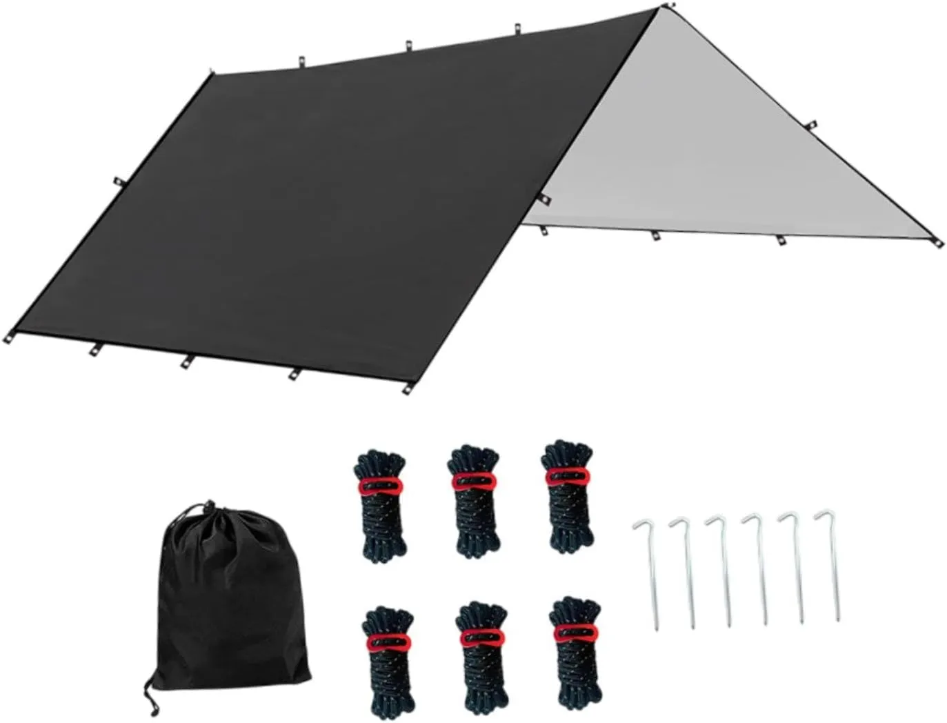 Hammock Rain Fly Camping Gear Waterproof Foldable with Carry Bag Multipurpose Sun Canopy for Travelling, Party Easily Install, Black M