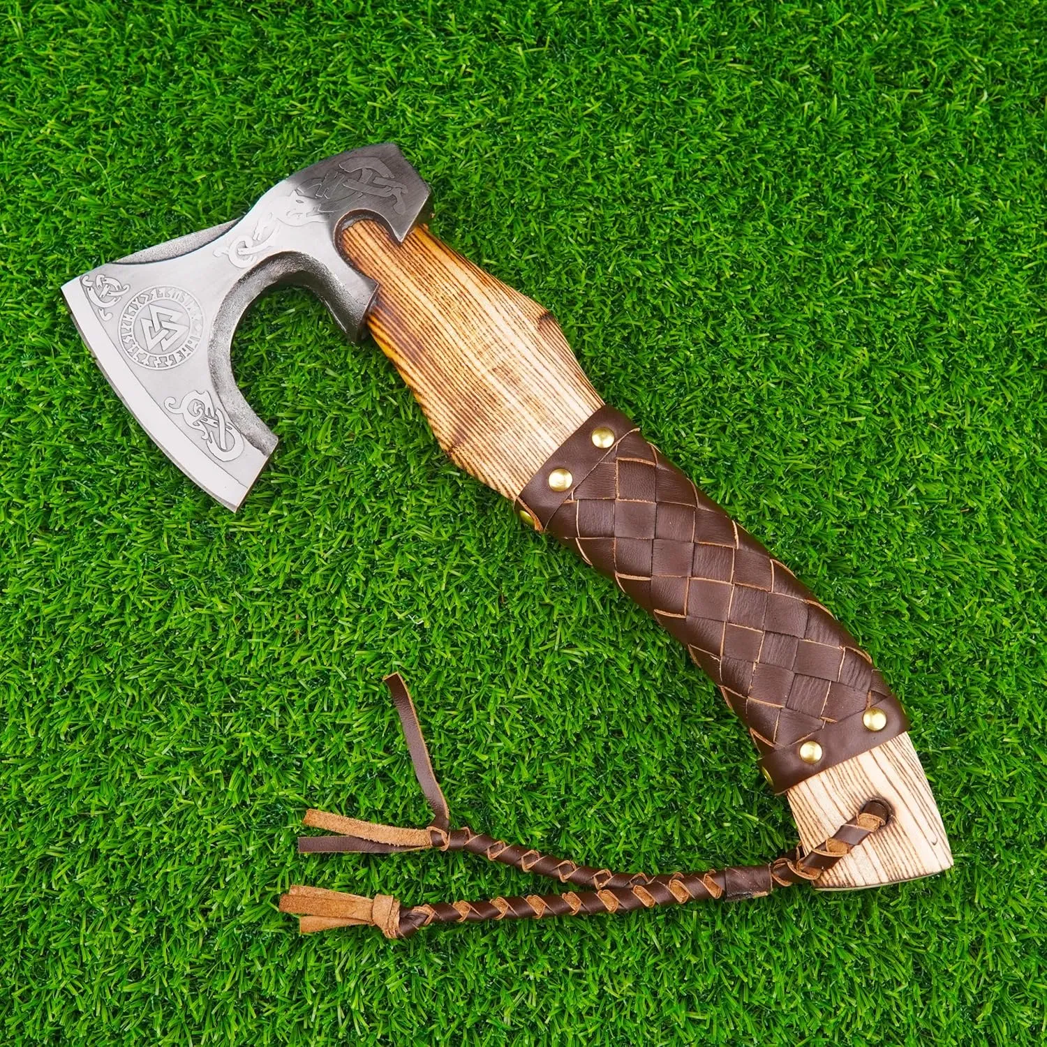 H&A CRAFTS Viking Axe Camping Hatchet (Valknut Viking Axe), Steel