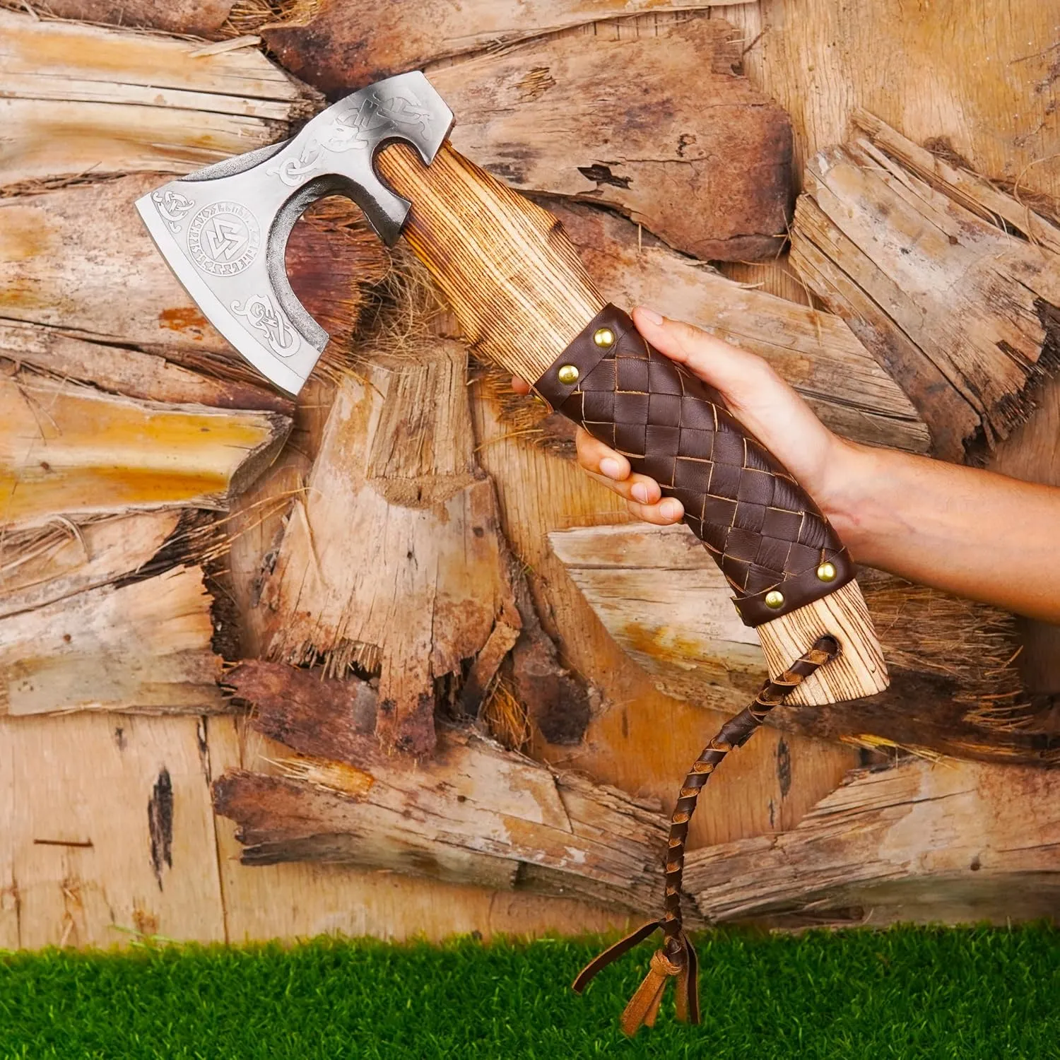 H&A CRAFTS Viking Axe Camping Hatchet (Valknut Viking Axe), Steel