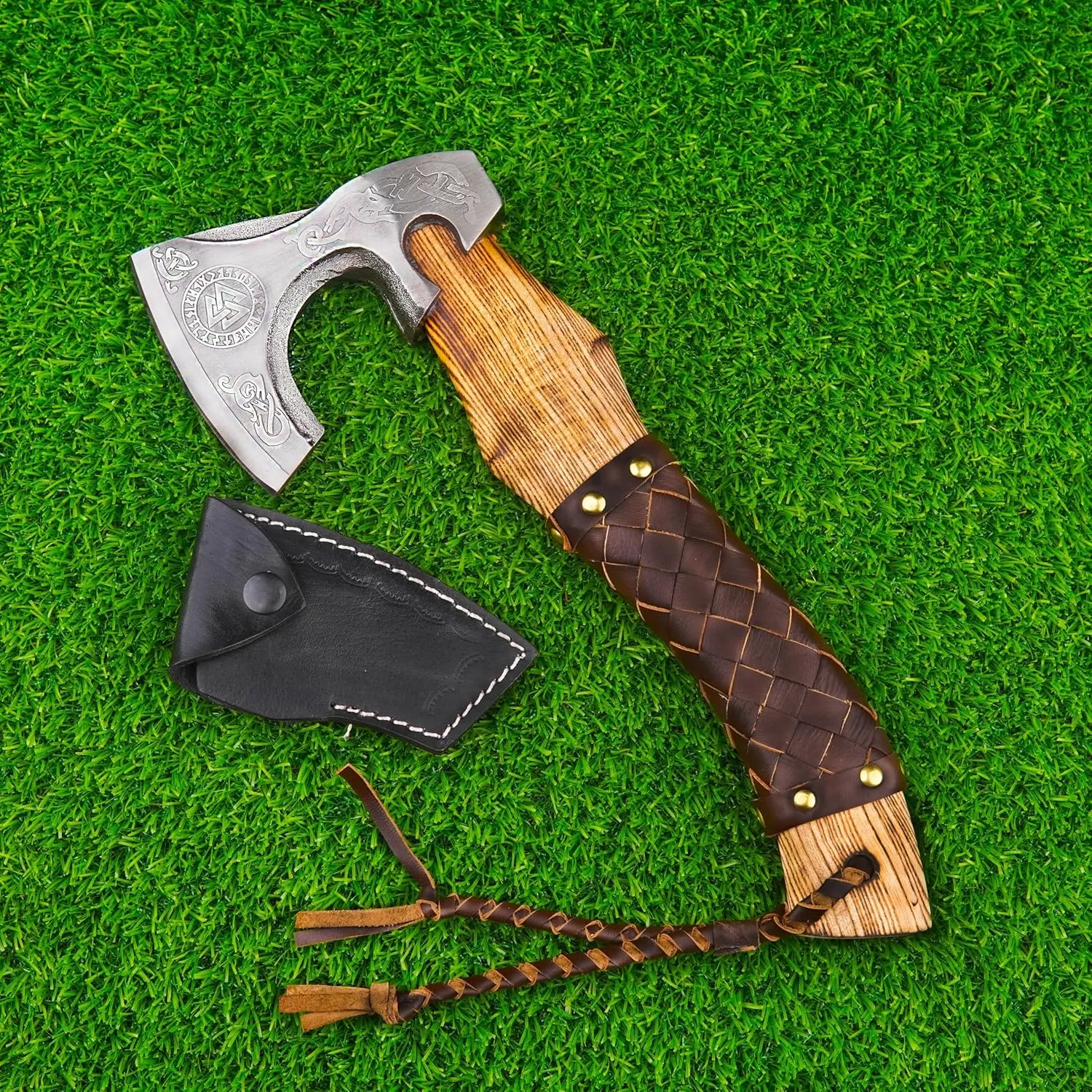 H&A CRAFTS Viking Axe Camping Hatchet (Valknut Viking Axe), Steel