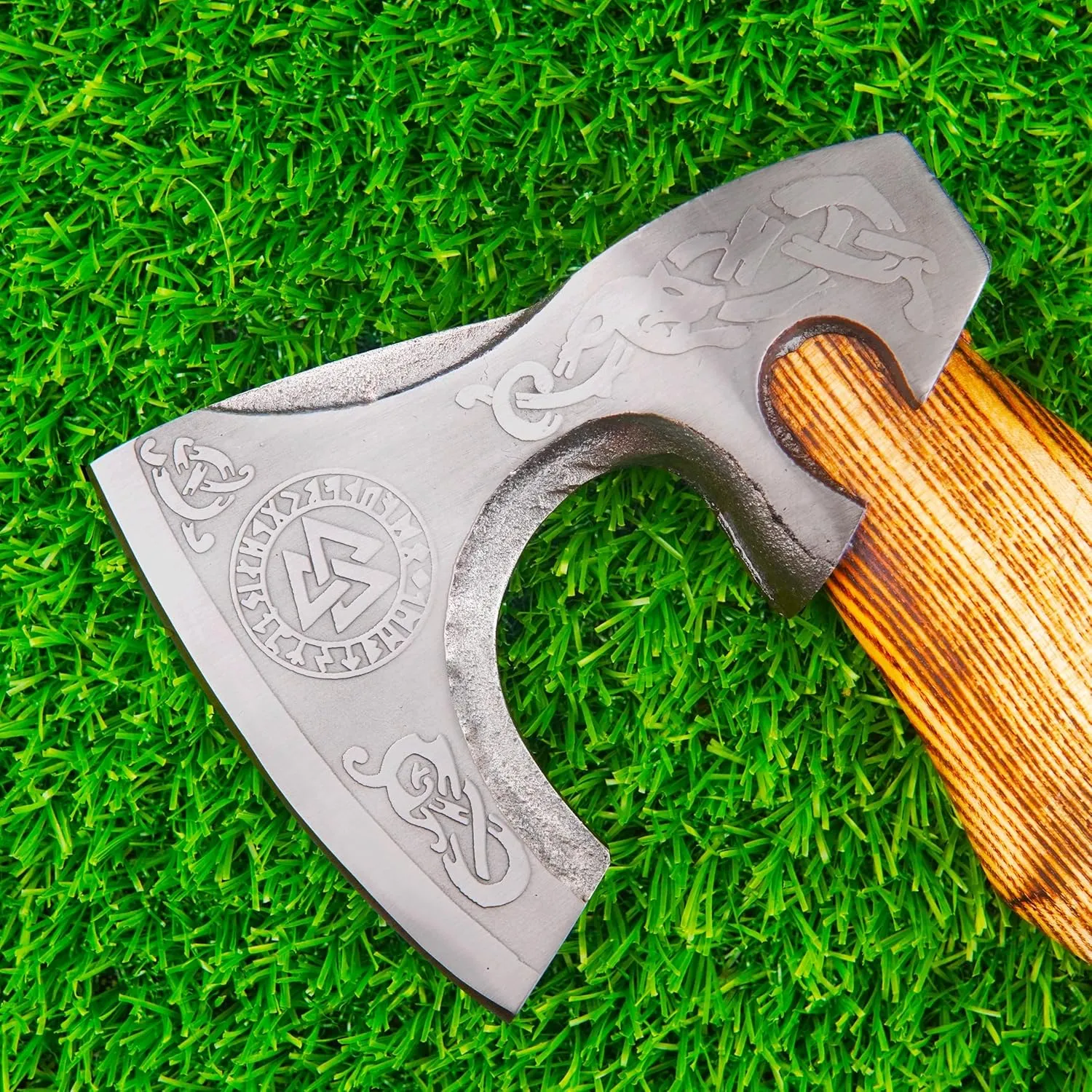 H&A CRAFTS Viking Axe Camping Hatchet (Valknut Viking Axe), Steel