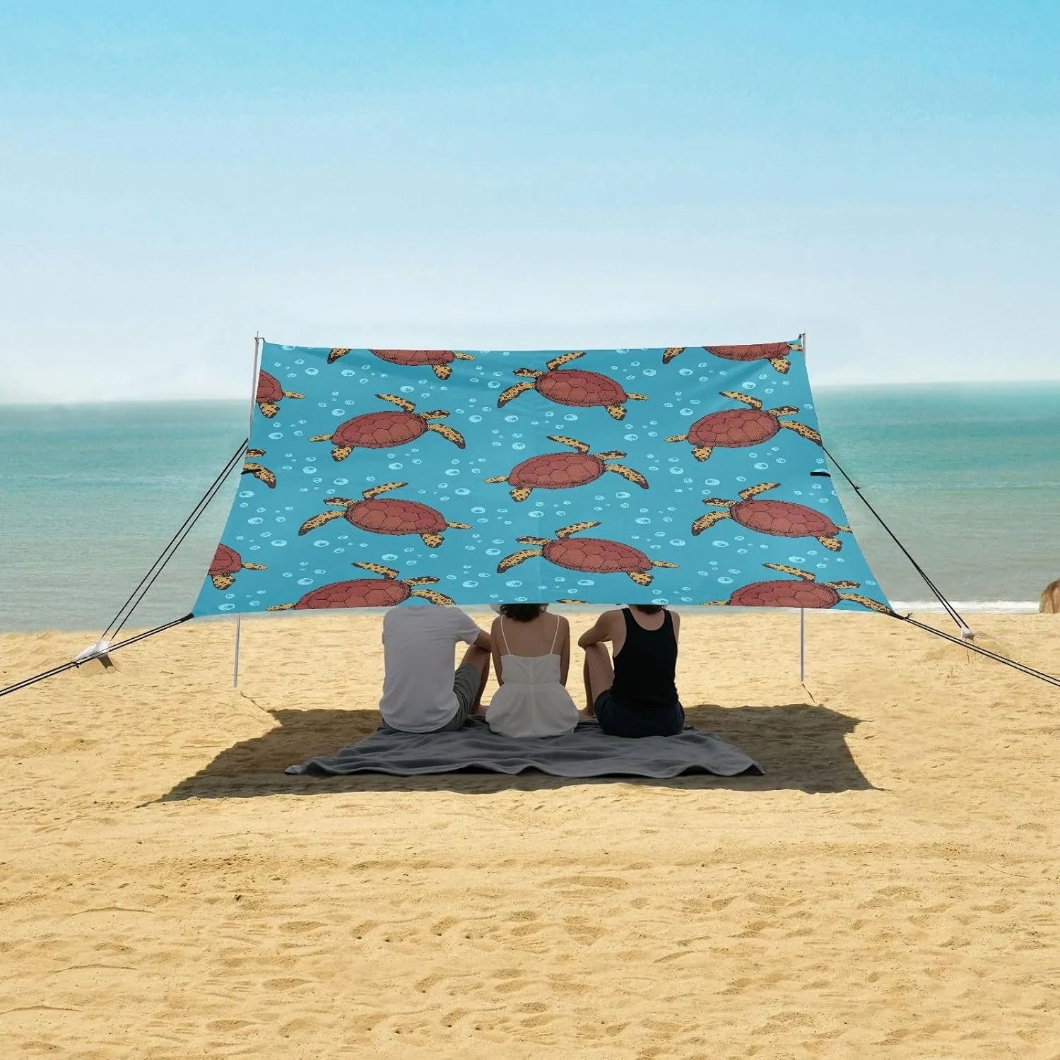 Hand Drawn Sea Turtles Beach Camping Tent Sun Shelter for Whole Family, Beach Shade Canopy with UPF50  UV Protection,Easy Set Up and Carry,Outdoor Shade for Trips, Fishing, Backyard Fun Picnics