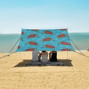 Hand Drawn Sea Turtles Beach Camping Tent Sun Shelter for Whole Family, Beach Shade Canopy with UPF50  UV Protection,Easy Set Up and Carry,Outdoor Shade for Trips, Fishing, Backyard Fun Picnics
