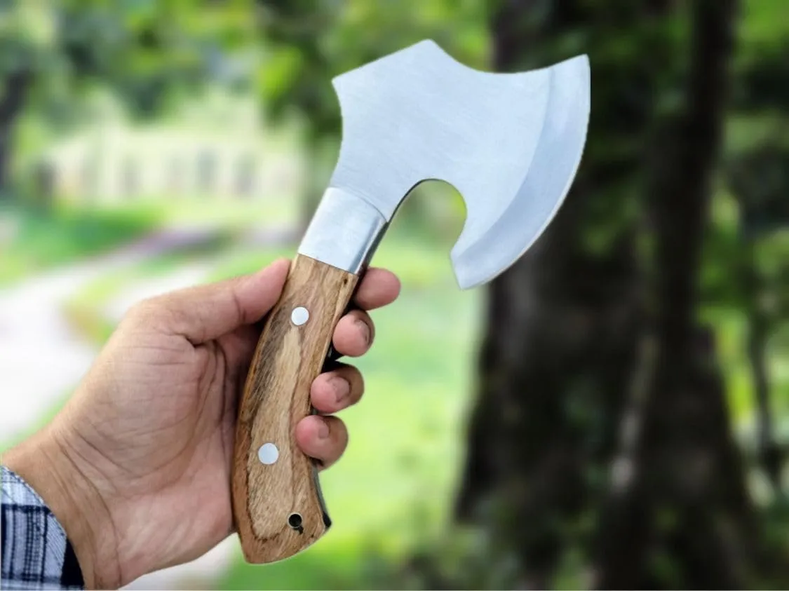 Hand Forged Mini Carbon Steel Axe - Battle Ready Bearded Axe/Hatchet 18.00 Inches for Camping, Wood Chopping, Hiking and Every Day Carry Axe with Leather Sheath ELI100