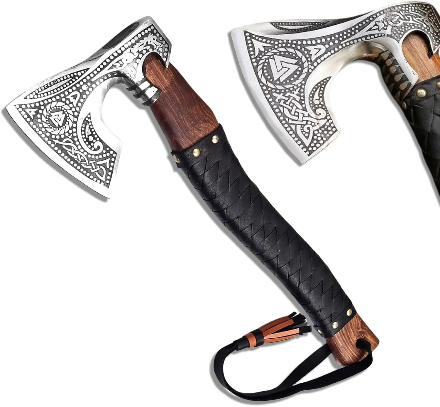 Hand Forged Viking Axe Hatchet Carbon Steel Bearded for Camping, Hunting, 20" Long Tomahawk Axe with Leather Sheath, Rosewood Handle and Leather Wrapped