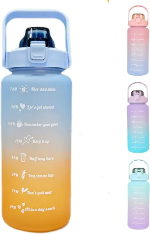 HANDA 64 OZ Half Gallon Motivational Water Bottle with Time Marker & Removable Straw, Handle, BPA Free Leakproof Non-Toxic 2L Large Water Jug for Fitness Gym Outdoor Sports (Blue/Orange)
