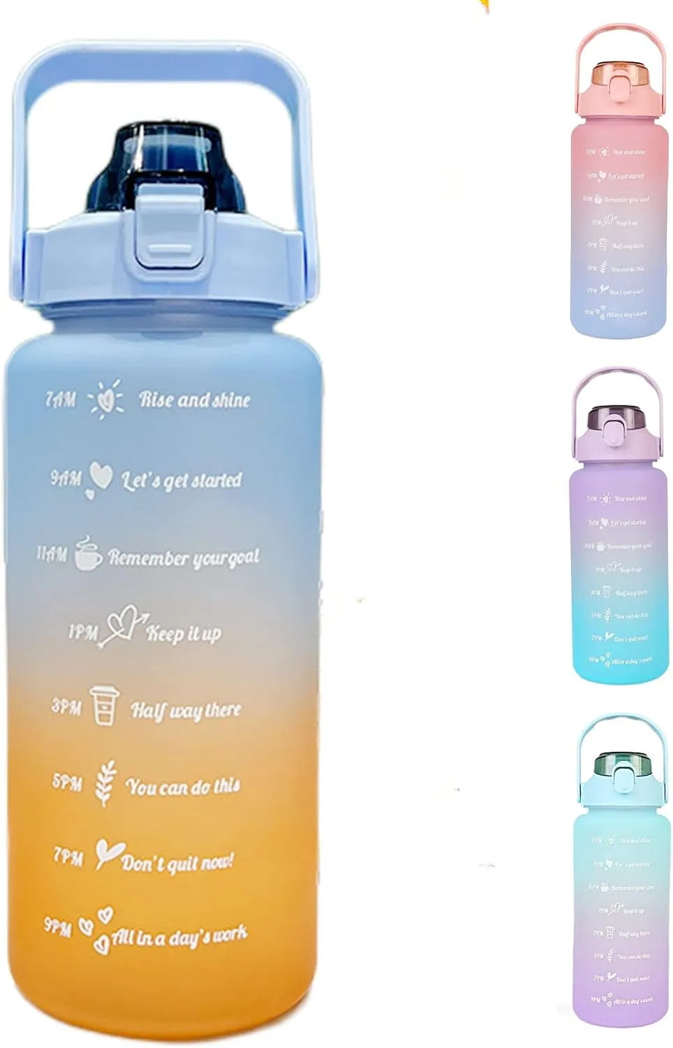 HANDA 64 OZ Half Gallon Motivational Water Bottle with Time Marker & Removable Straw, Handle, BPA Free Leakproof Non-Toxic 2L Large Water Jug for Fitness Gym Outdoor Sports (Blue/Orange)