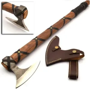 Handmade Carbon Steel Bearded Axe Tomahawk Viking Axe with Leather Sheath Forged Steel Axe