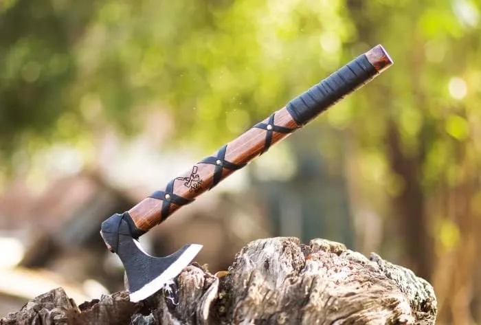 Handmade Gift Forged Carbon Steel Viking Axe, Camping Hatchet with Rose Wood Shaft (Ragnar Axe)