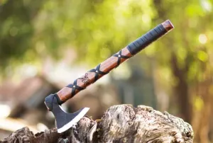 Handmade Gift Forged Carbon Steel Viking Axe, Camping Hatchet with Rose Wood Shaft (Ragnar Axe)