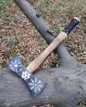 Handmade High Carbon Steel Double Edge Viking Axe - Valhalla Axe with Sheath - Viking Hatchet - Hunting Axe - Ash Wood Handle by Empire Industry