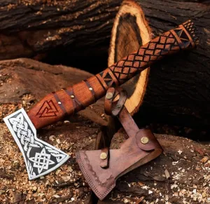 Handmade High Carbon Steel Ragnar Viking Valhalla Axe with Sheath - Viking Hatchet - Hunting Axe - Rose Wood Handle by Empire Industry