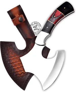 Handmade Stainless Steel Camping Hatchet Axe Hunting Knife, 10.50" Full Tang Small Axe Camp Hatchet with Leather Sheath, Survival Hatchet, Tomahawk Axe for Outdoor, Bushcraft, Hiking, KKH-42