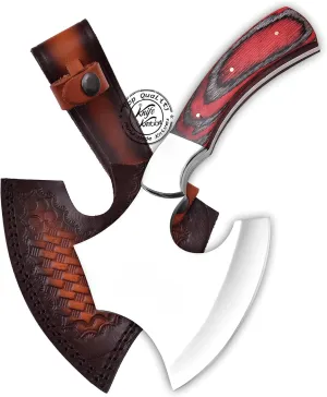 Handmade Stainless Steel Camping Hatchet Axe Hunting Knife, 10.50" Full Tang Small Axe Camp Hatchet with Leather Sheath, Survival Hatchet, Tomahawk Axe for Outdoor, Bushcraft, Hiking, KKH-43