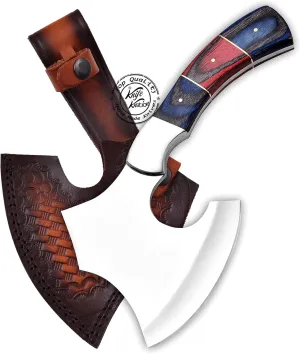 Handmade Stainless Steel Camping Hatchet Axe Hunting Knife, 10.50" Full Tang Small Axe Camp Hatchet with Leather Sheath, Survival Hatchet, Tomahawk Axe for Outdoor, Bushcraft, Hiking, KKH-44