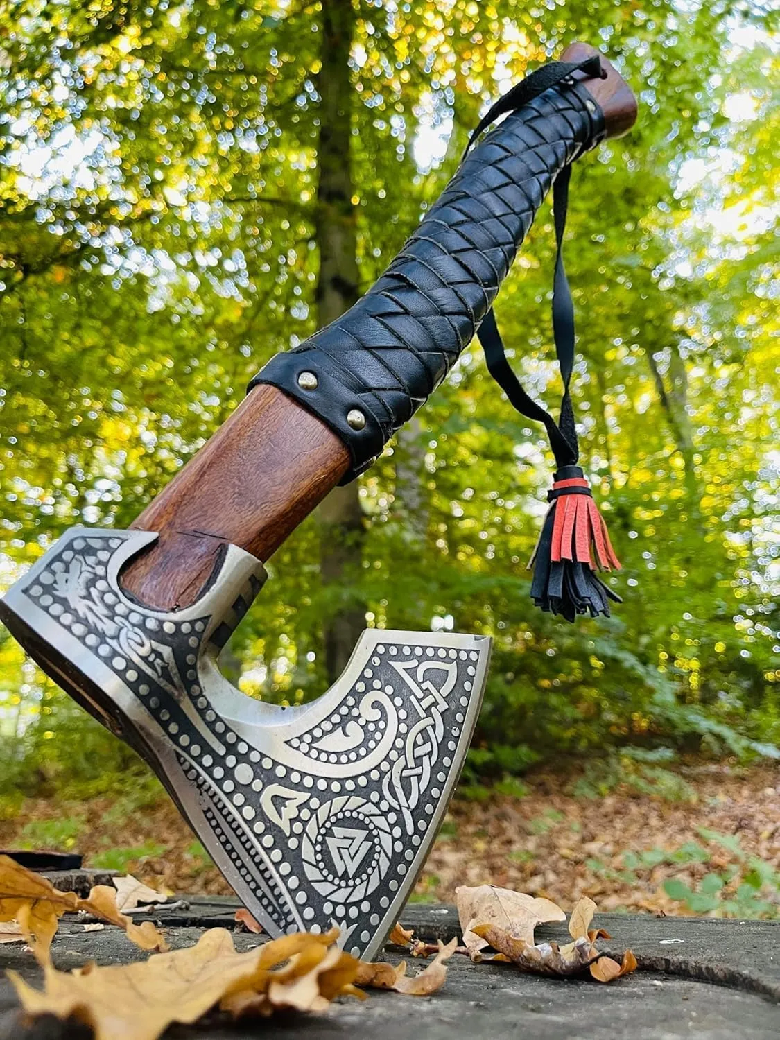 Handmade Viking Axe Hatchet Throwing Axes Chopper Axes Gifts for Men - Wood Working Hand Tool - Viking Gifts - Tomahawk Bearded - Forged High Carbon Steel (Russian Valknut Viking Axes)